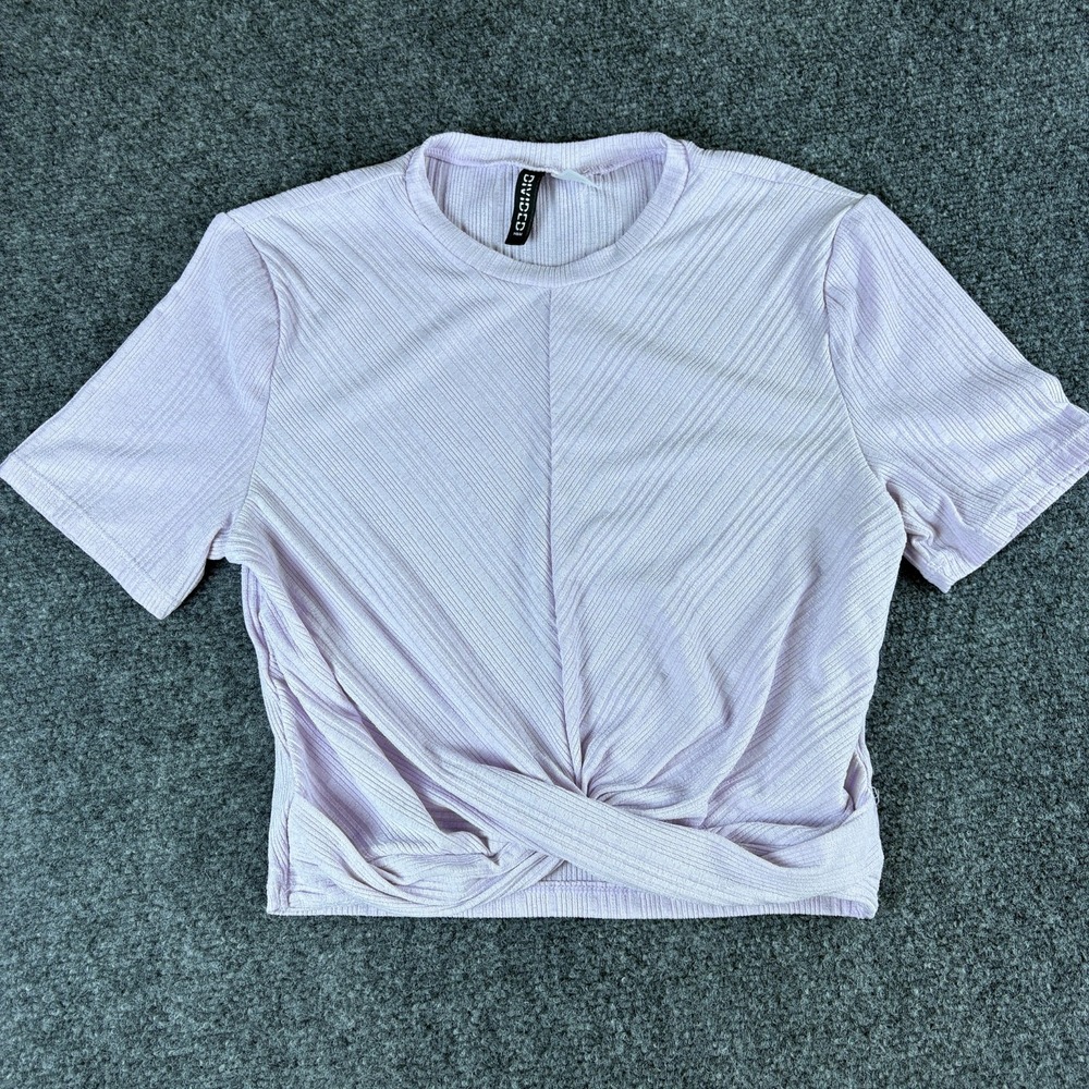 H&M Divided Cropped Top Womens Medium Light Purple Knitted Stretch Twist Front